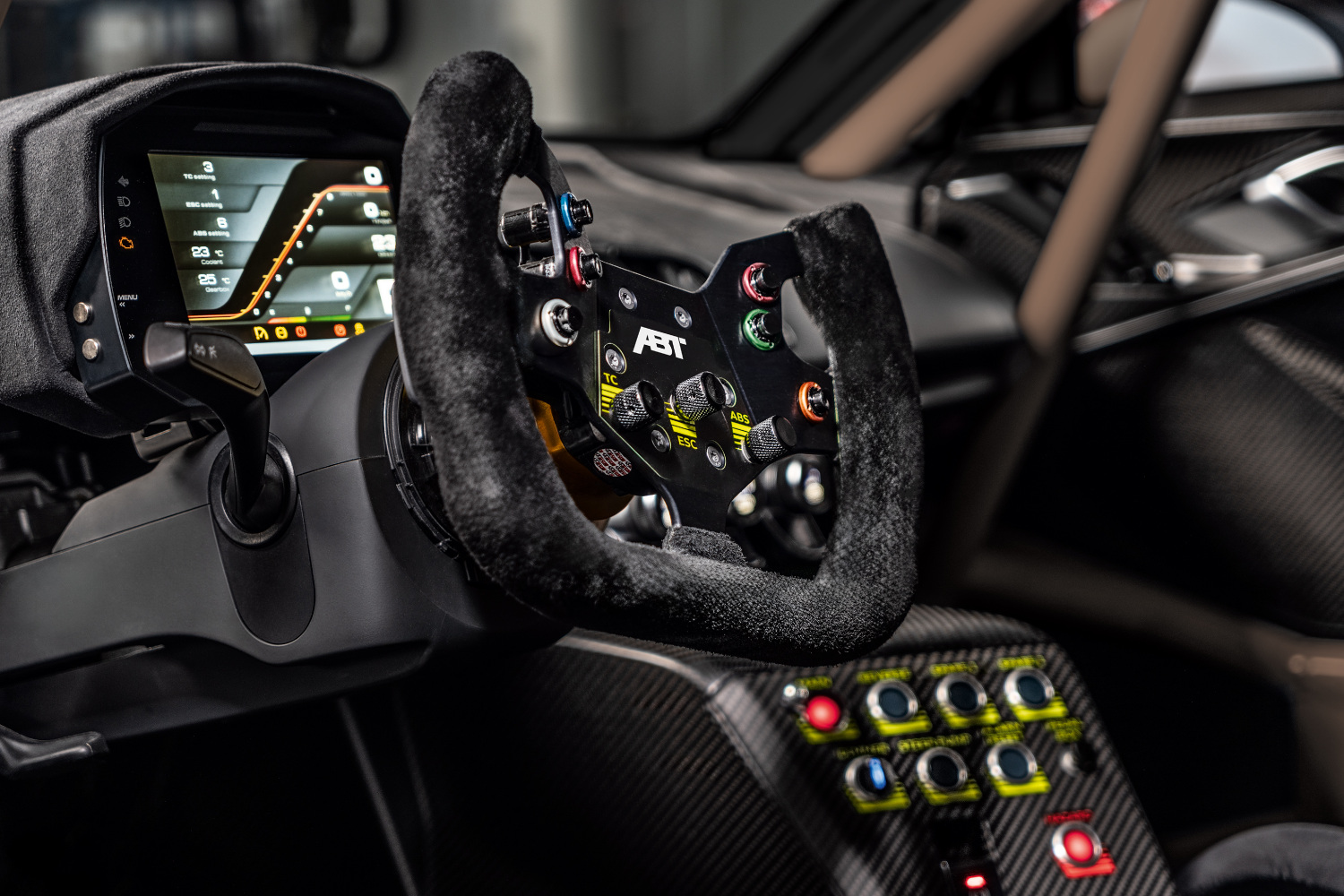 Close-up interior steering wheel of an XGT