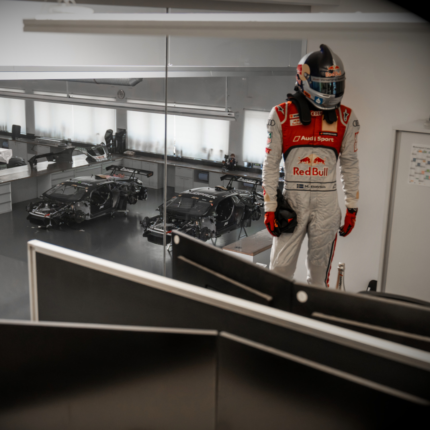 View from the offices into the motorsport hall